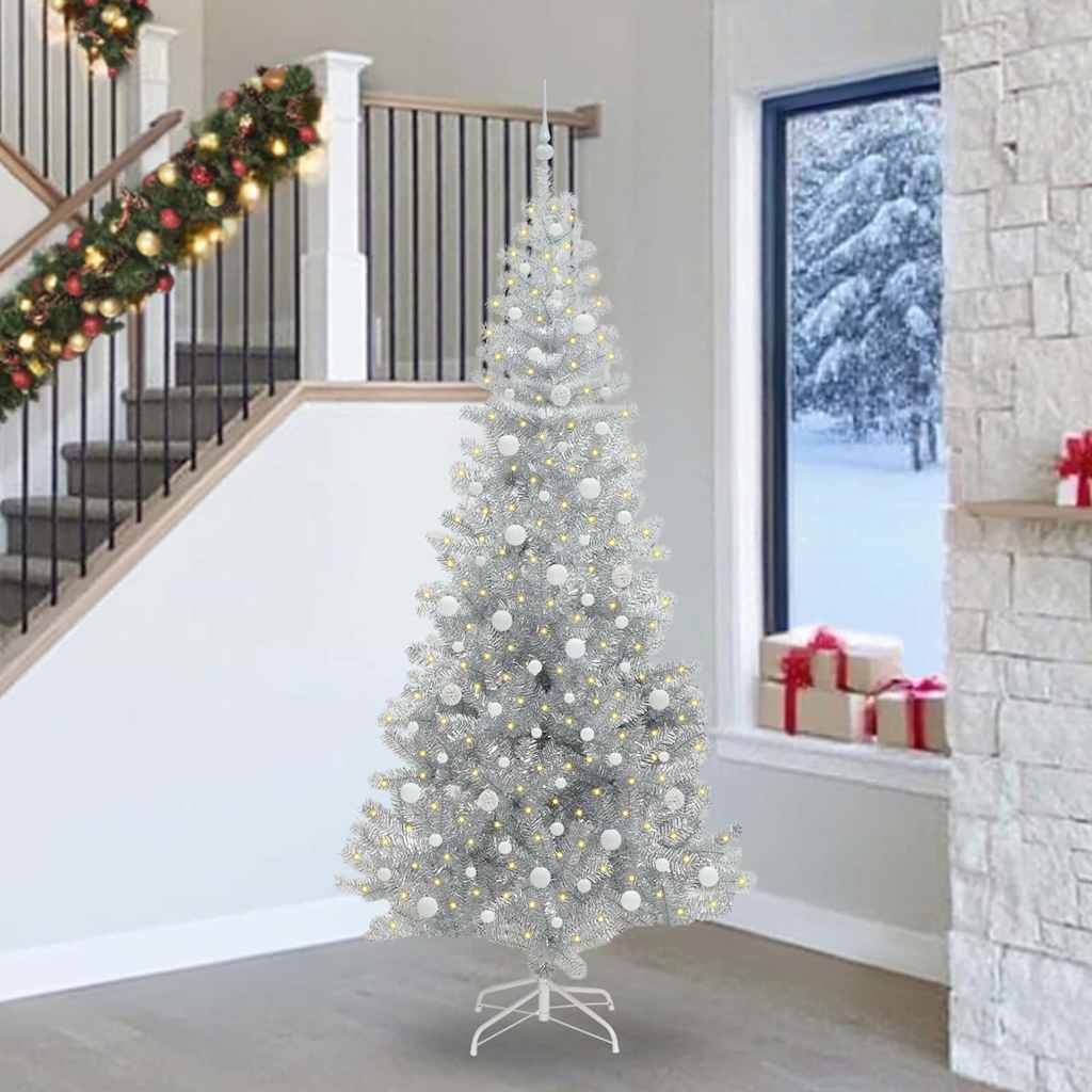 vidaXL Weihnachtsbaum mit 300 LEDs mit Ständer Silber 240 cm PET