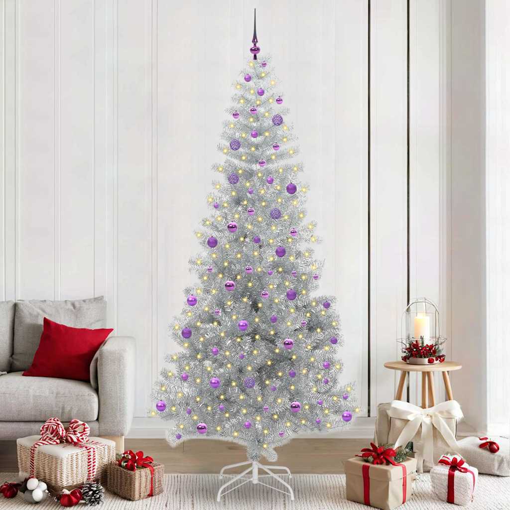 vidaXL Weihnachtsbaum mit 300 LEDs mit Ständer Silber 240 cm PET