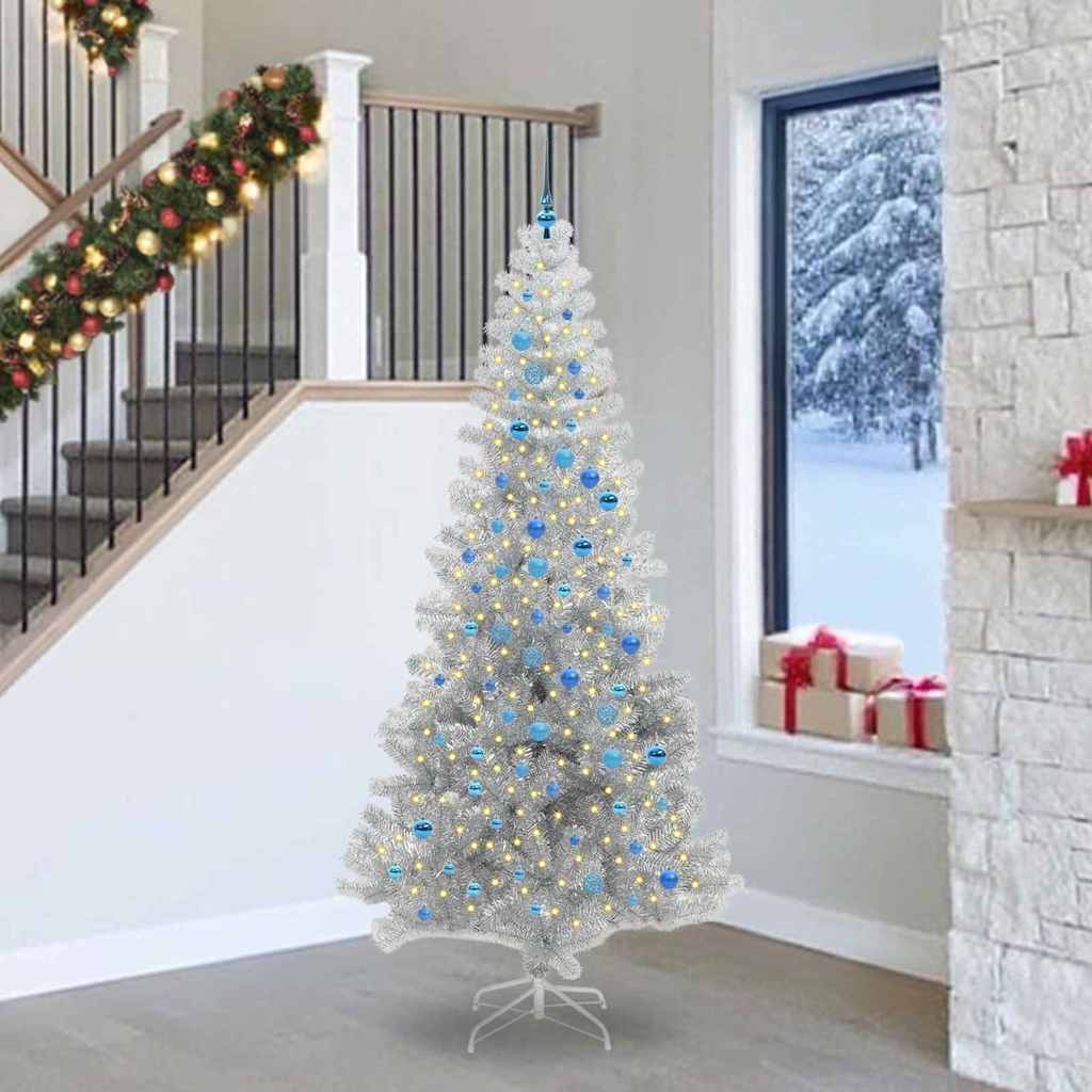 vidaXL Weihnachtsbaum mit 300 LEDs mit Ständer Silber 240 cm PET