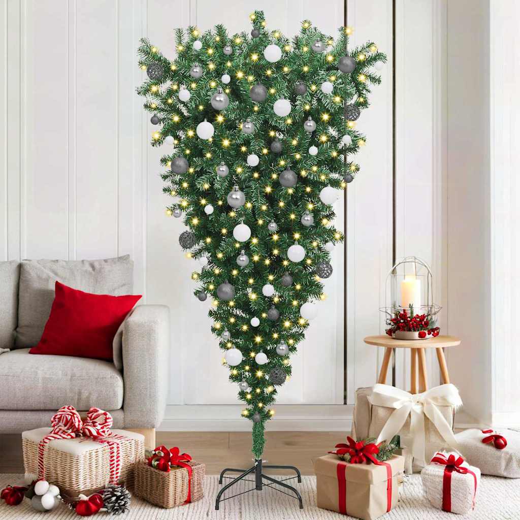 vidaXL Umgekehrter künstlicher bereits beleuchteter Weihnachtsbaum mit Kugel-Set