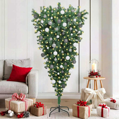 vidaXL Umgekehrter künstlicher bereits beleuchteter Weihnachtsbaum mit Kugel-Set