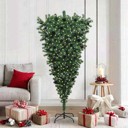 vidaXL Umgedrehter Kunst Weihnachtsbaum mit Kugelset Grün 180 cm PVC