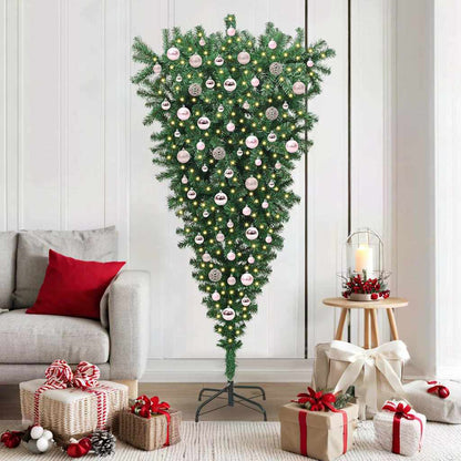 vidaXL Umgedrehter Kunst Weihnachtsbaum mit Kugelset Grün 180 cm PVC