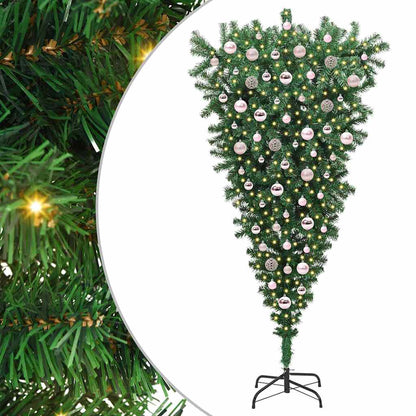 vidaXL Umgedrehter Kunst Weihnachtsbaum mit Kugelset Grün 180 cm PVC