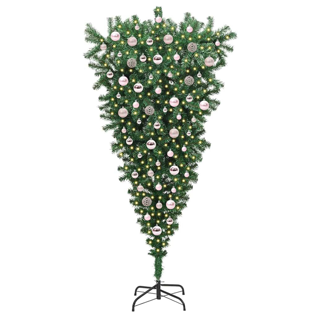 vidaXL Umgedrehter Kunst Weihnachtsbaum mit Kugelset Grün 180 cm PVC