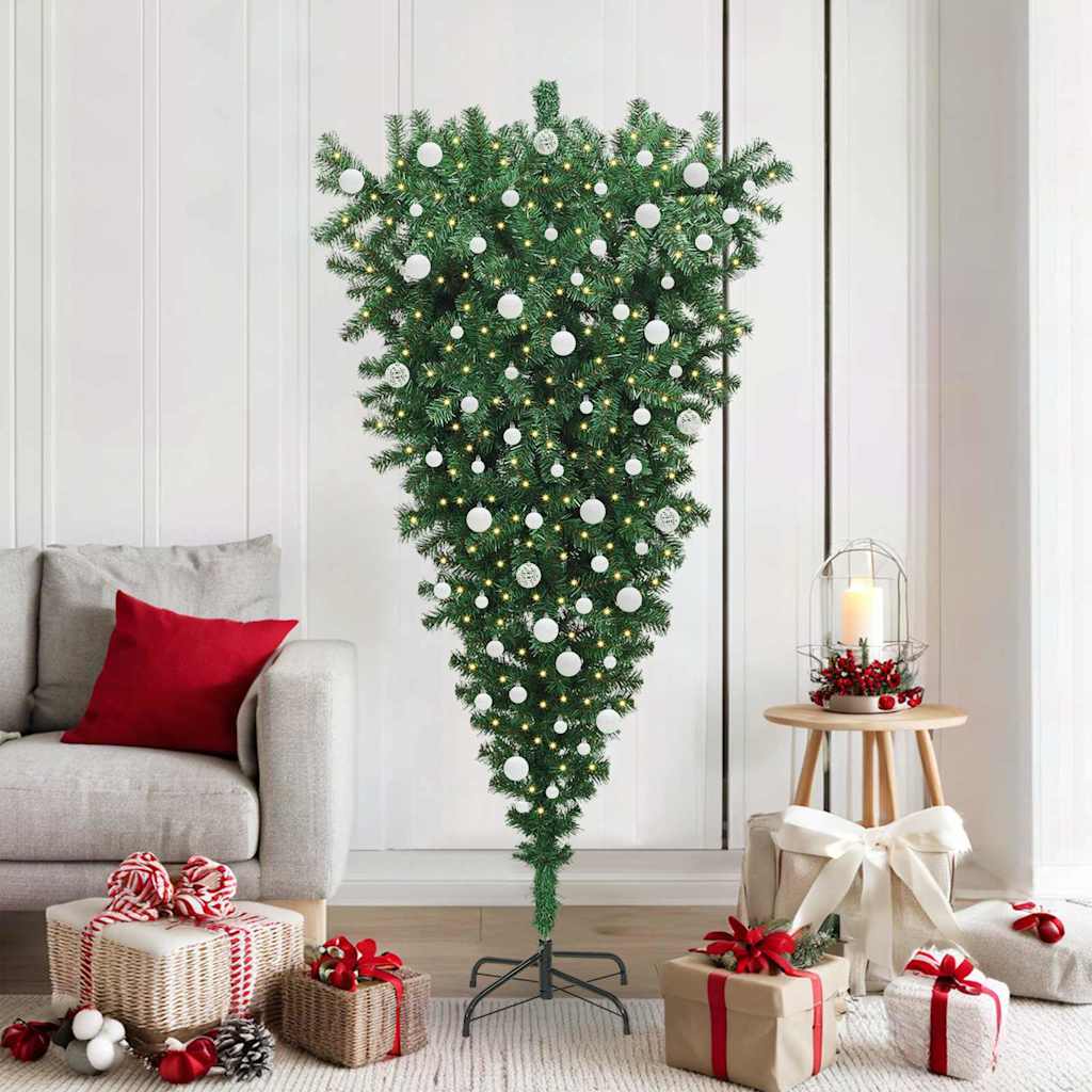vidaXL Umgedrehter Kunst Weihnachtsbaum mit Kugelset Grün 180 cm PVC