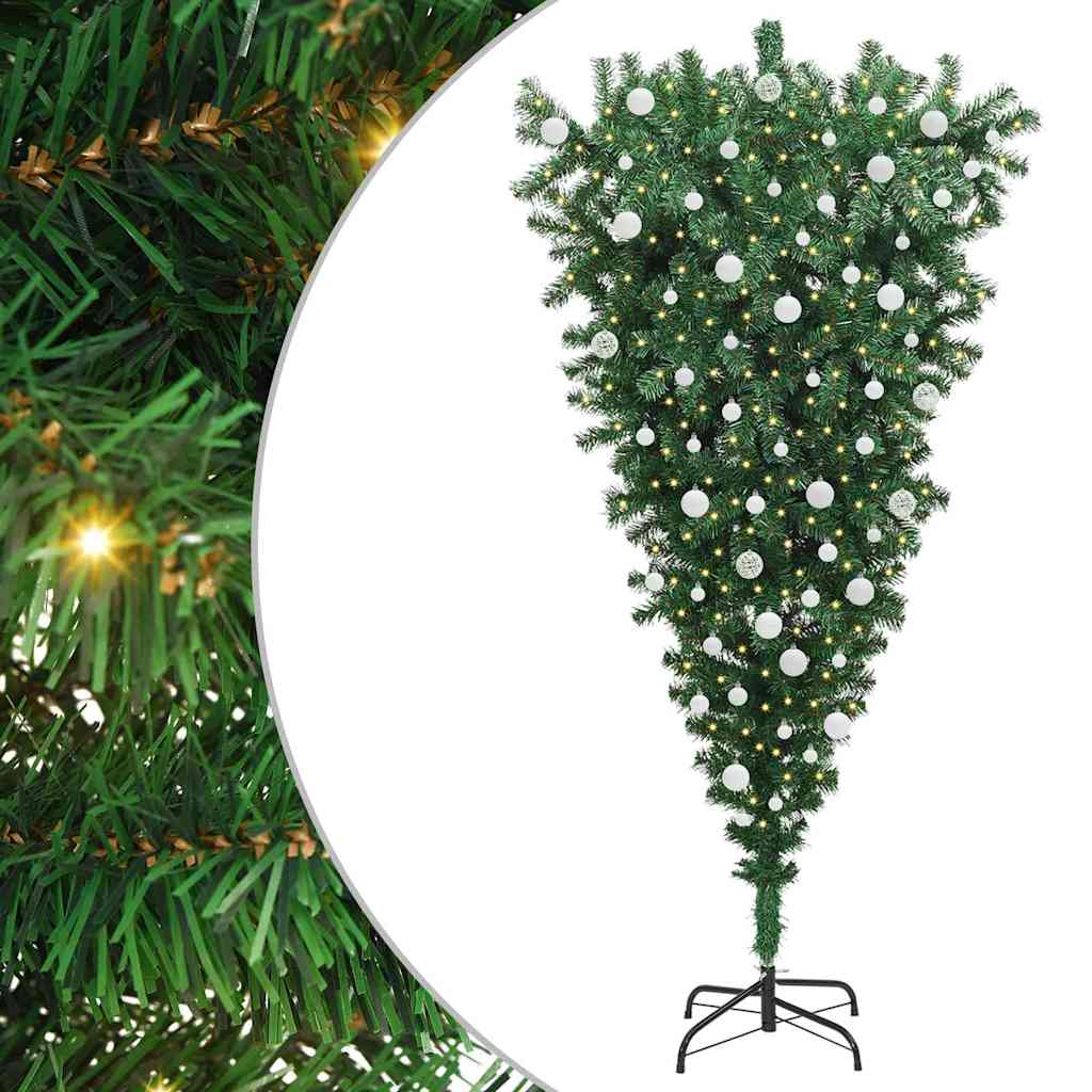 vidaXL Umgedrehter Kunst Weihnachtsbaum mit Kugelset Grün 180 cm PVC