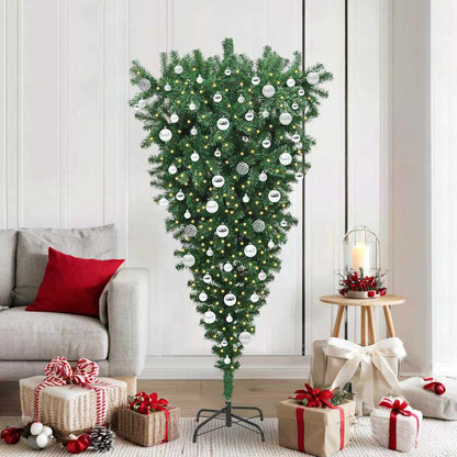 vidaXL Umgedrehter Kunst Weihnachtsbaum mit Kugelset Grün 180 cm PVC