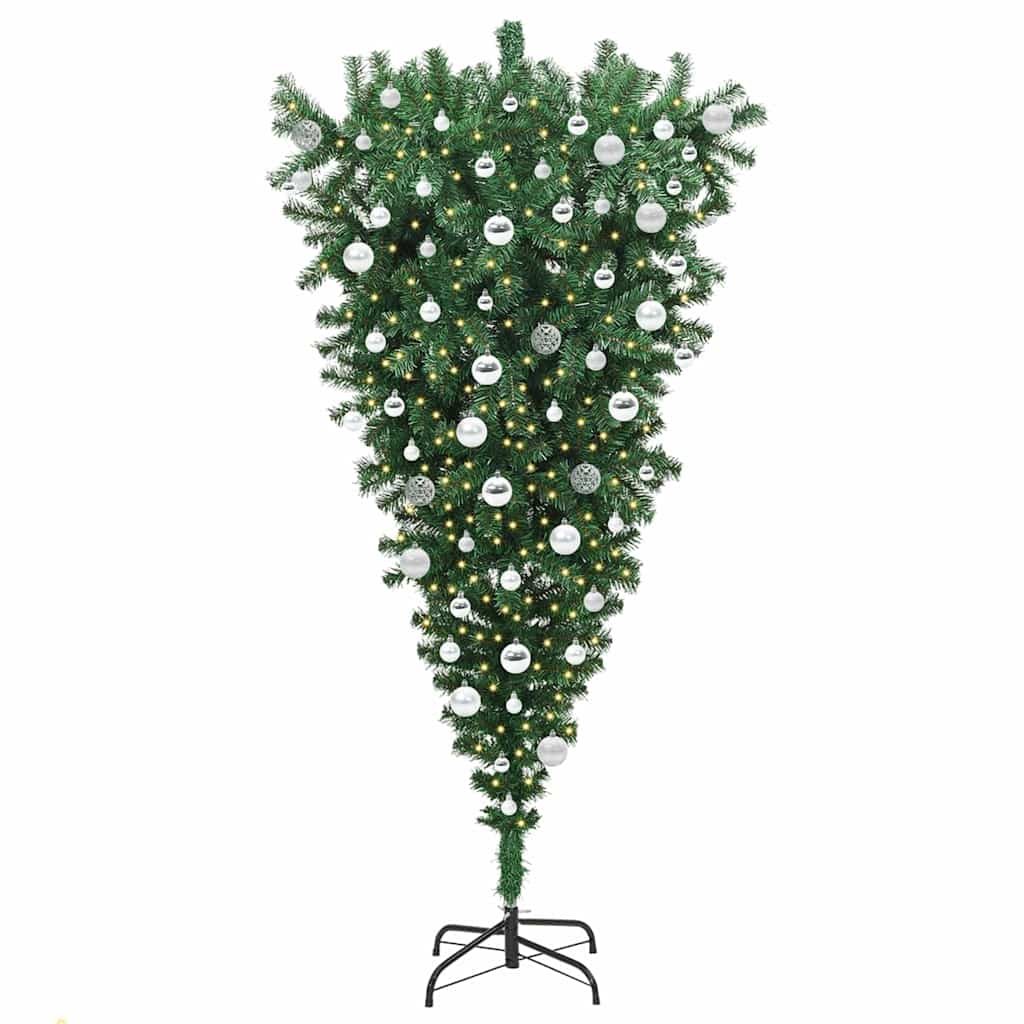 vidaXL Umgedrehter Kunst Weihnachtsbaum mit Kugelset Grün 180 cm PVC