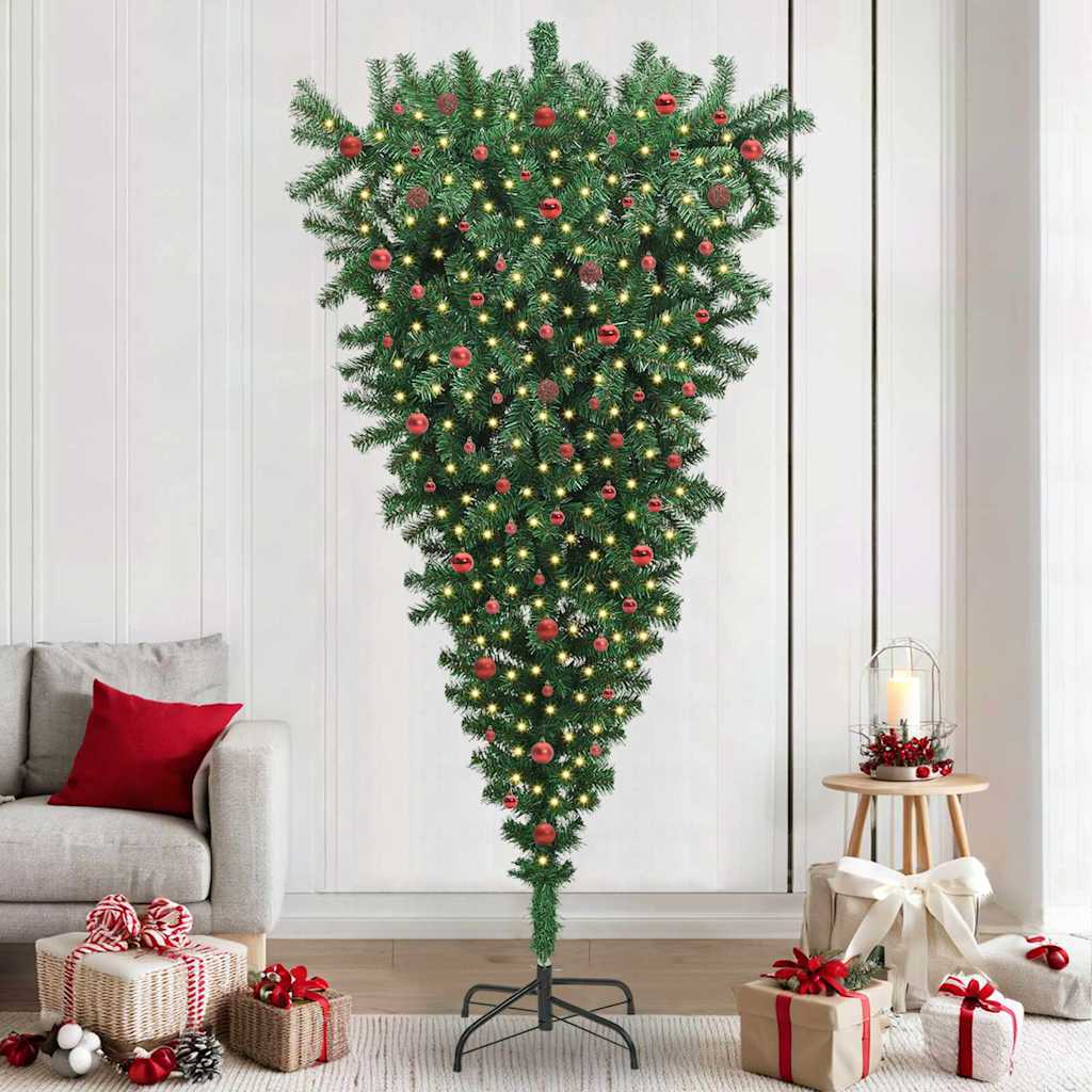 vidaXL Umgedrehter Kunst Weihnachtsbaum mit Kugelset Grün 240 cm PVC