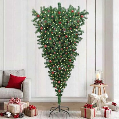 vidaXL Umgedrehter Kunst Weihnachtsbaum mit Kugelset Grün 240 cm PVC
