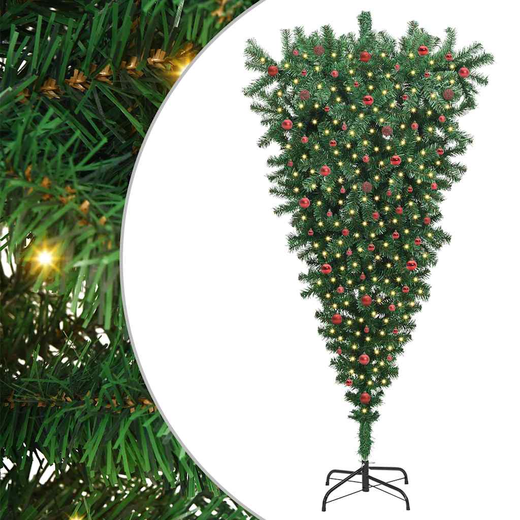 vidaXL Umgedrehter Kunst Weihnachtsbaum mit Kugelset Grün 240 cm PVC
