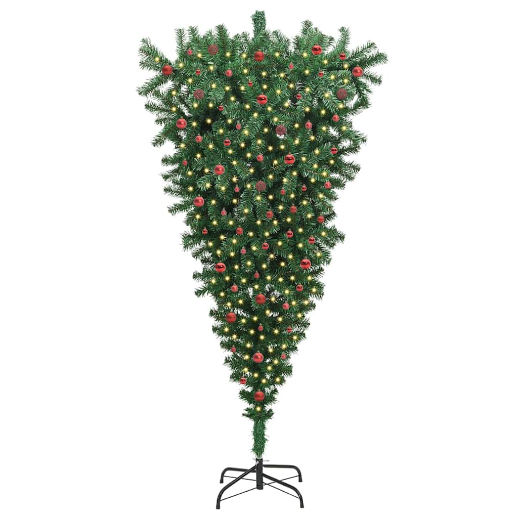 vidaXL Umgedrehter Kunst Weihnachtsbaum mit Kugelset Grün 240 cm PVC