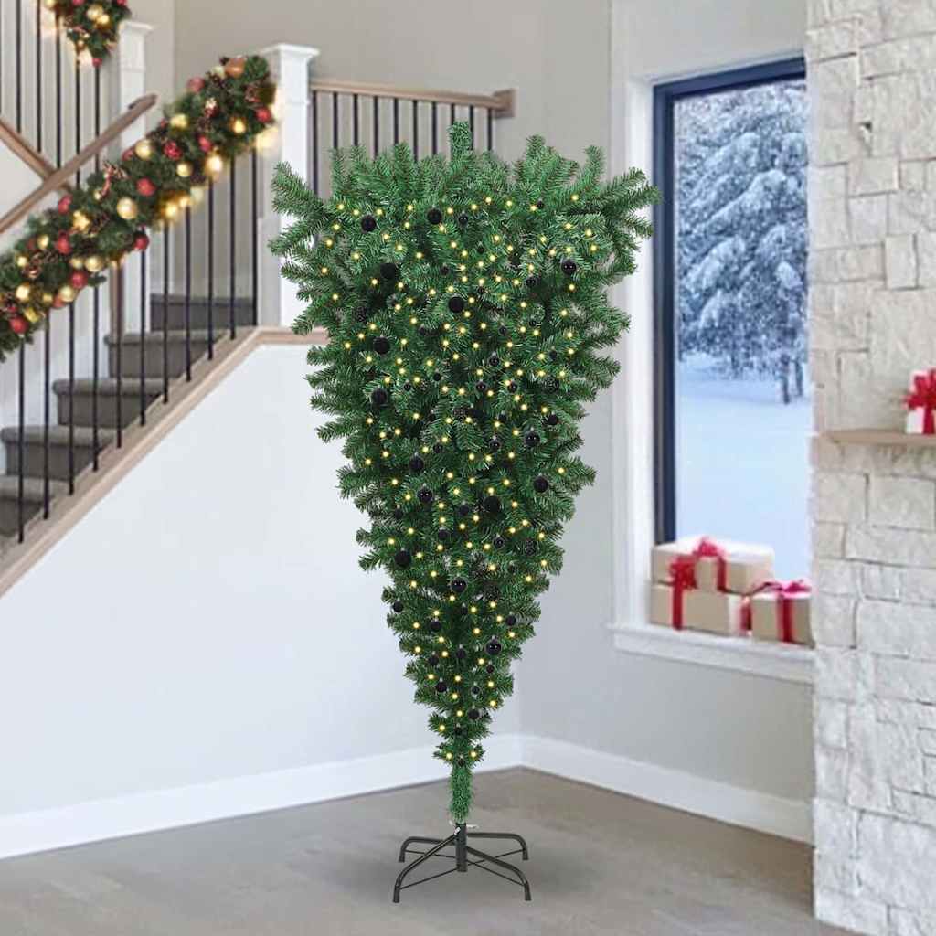 vidaXL Umgedrehter Kunst Weihnachtsbaum mit Kugelset Grün 240 cm PVC