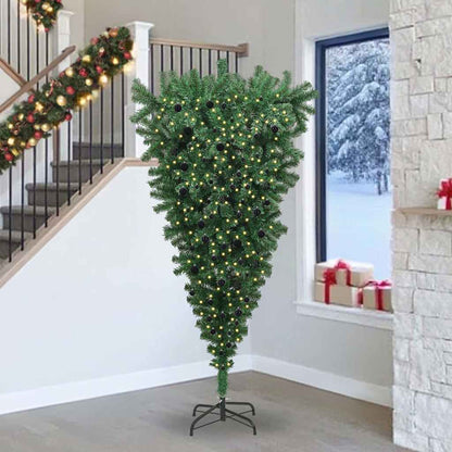 vidaXL Umgedrehter Kunst Weihnachtsbaum mit Kugelset Grün 240 cm PVC