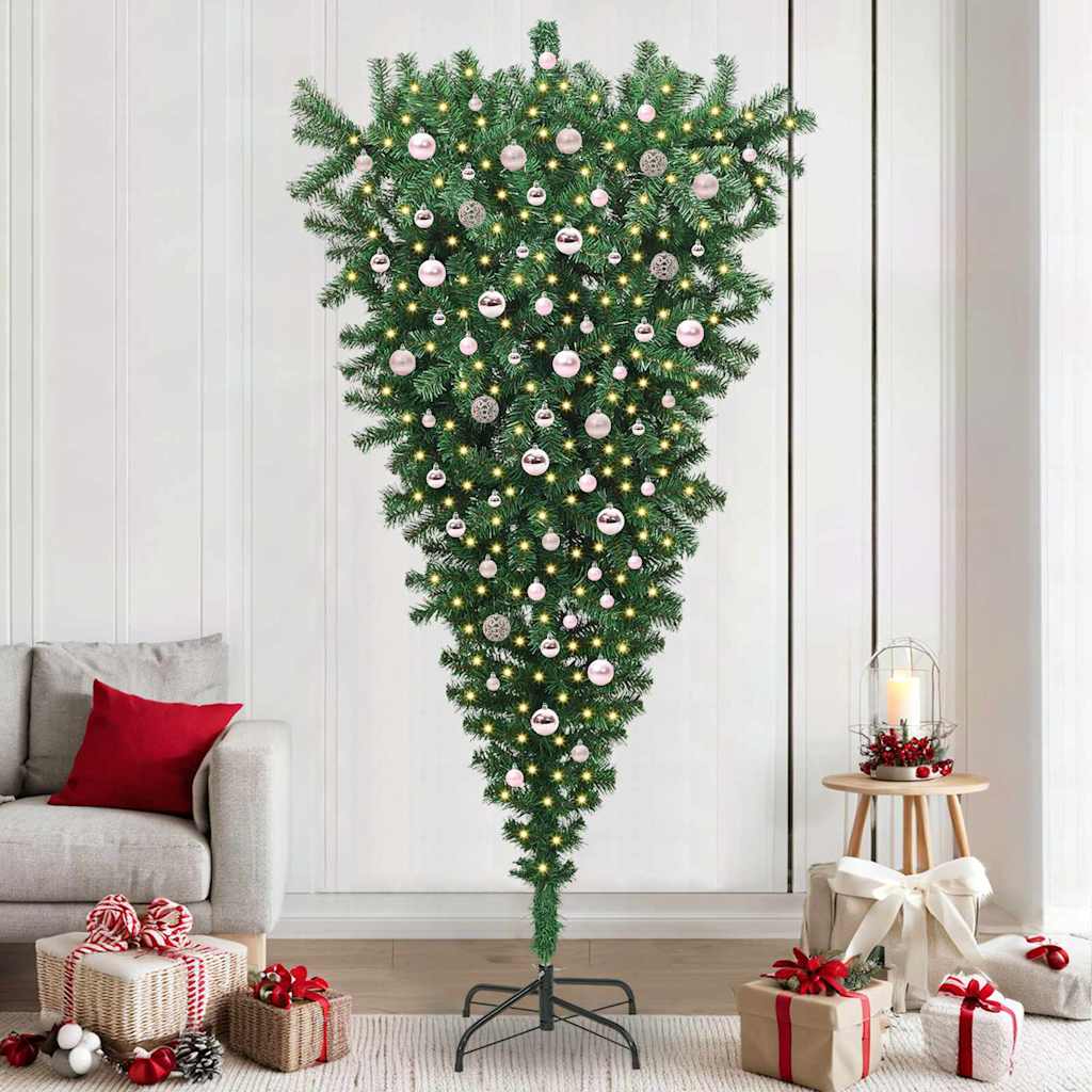vidaXL Umgedrehter Kunst Weihnachtsbaum mit Kugelset Grün 240 cm PVC