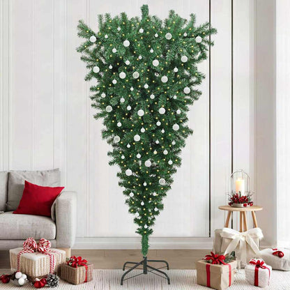 vidaXL Umgedrehter Kunst Weihnachtsbaum mit Kugelset Grün 240 cm PVC
