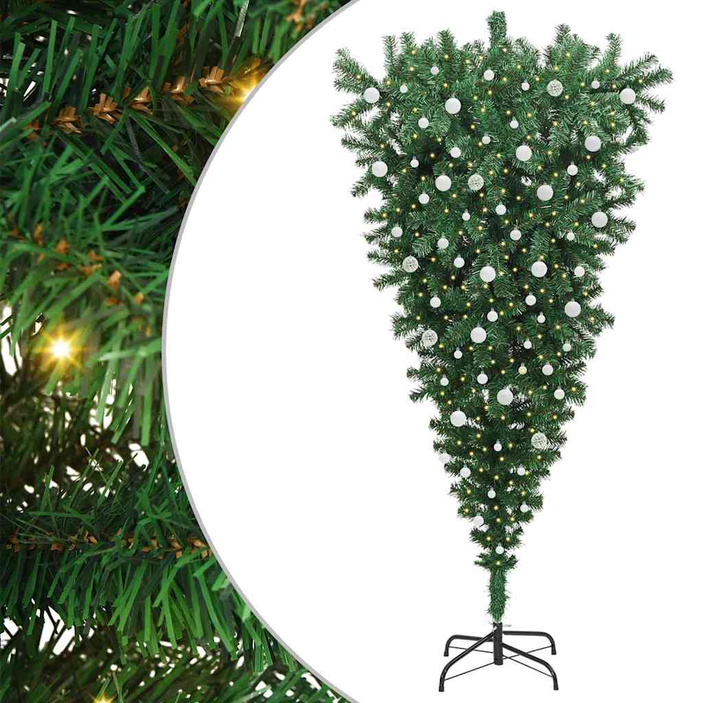 vidaXL Umgedrehter Kunst Weihnachtsbaum mit Kugelset Grün 240 cm PVC