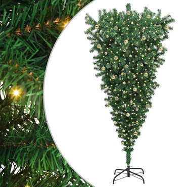 vidaXL Umgedrehter Kunst Weihnachtsbaum mit Kugelset Grün 240 cm PVC