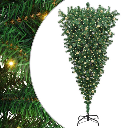 vidaXL Umgedrehter Kunst Weihnachtsbaum mit Kugelset Grün 240 cm PVC