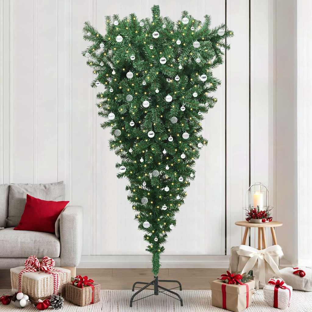 vidaXL Umgedrehter Kunst Weihnachtsbaum mit Kugelset Grün 240 cm PVC