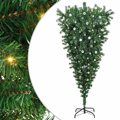 vidaXL Umgedrehter Kunst Weihnachtsbaum mit Kugelset Grün 240 cm PVC