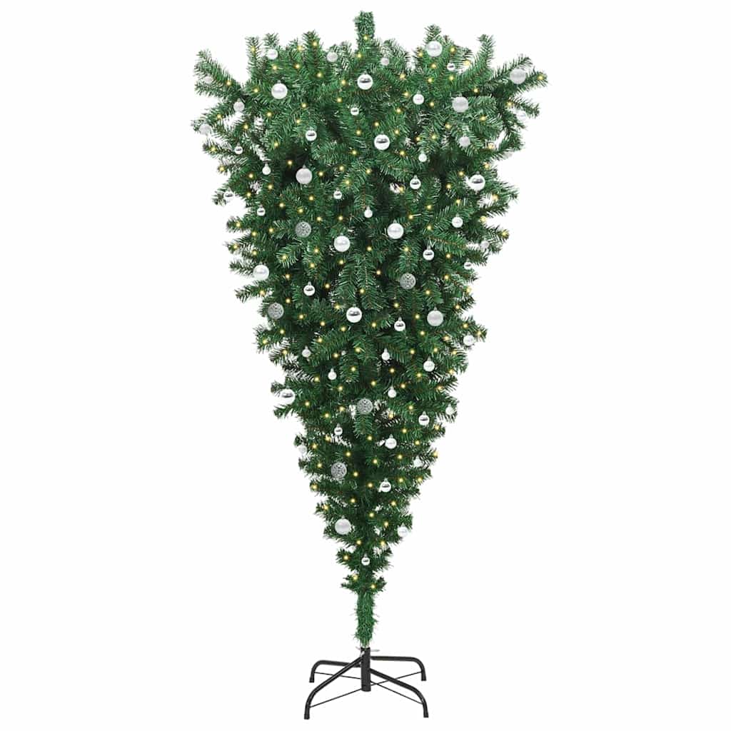 vidaXL Umgedrehter Kunst Weihnachtsbaum mit Kugelset Grün 240 cm PVC