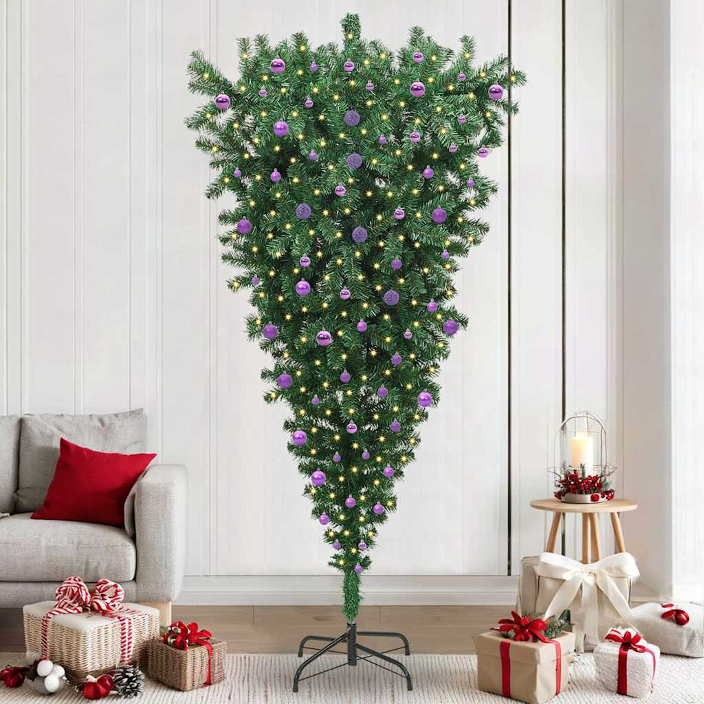 vidaXL Umgedrehter Kunst Weihnachtsbaum mit Kugelset Grün 240 cm PVC