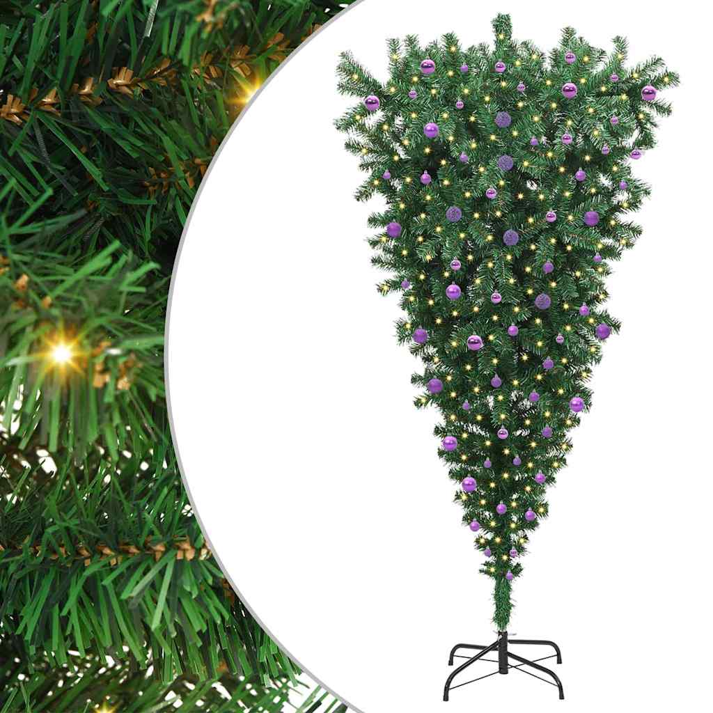 vidaXL Umgedrehter Kunst Weihnachtsbaum mit Kugelset Grün 240 cm PVC