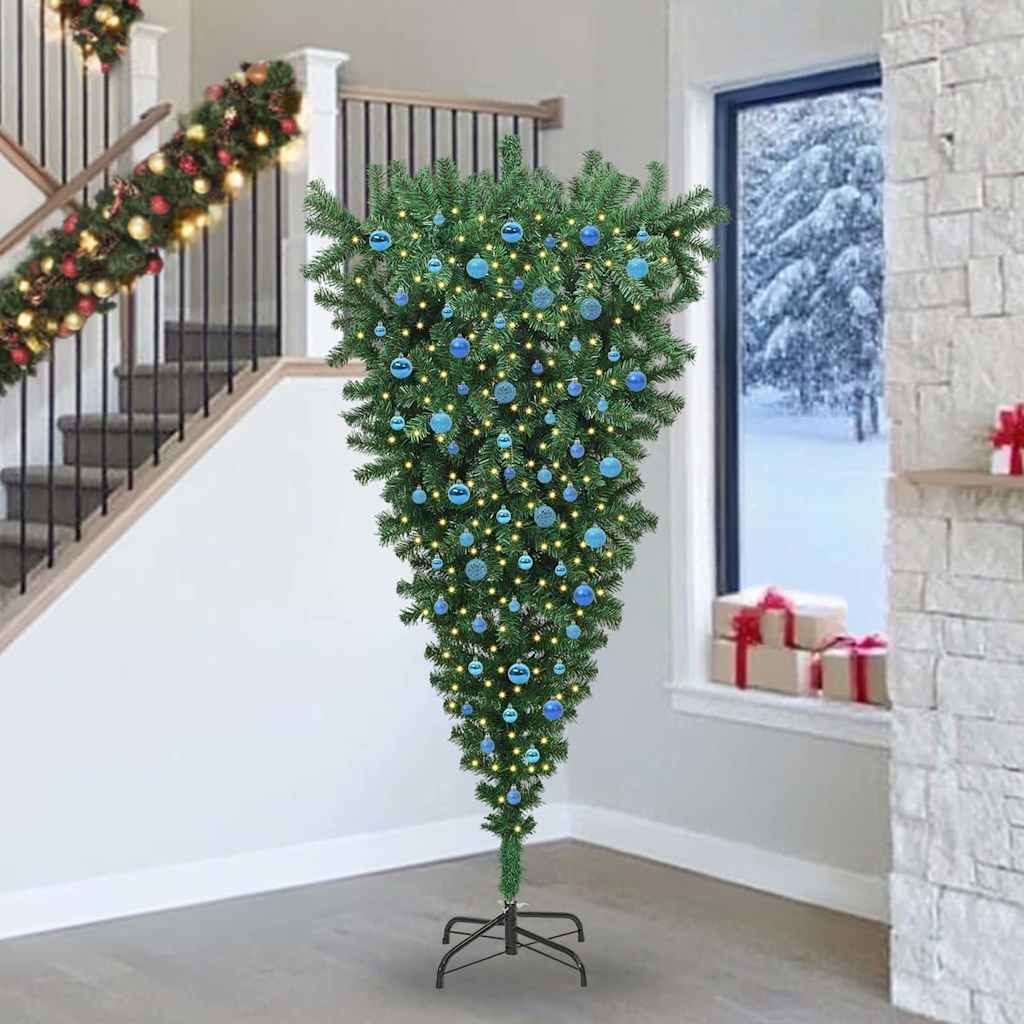 vidaXL Umgedrehter Kunst Weihnachtsbaum mit Kugelset Grün 240 cm PVC