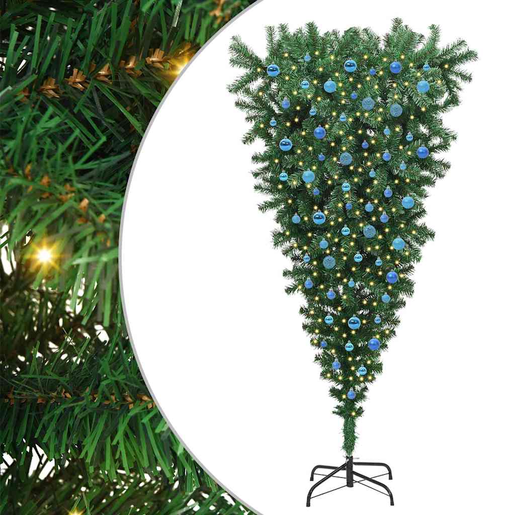 vidaXL Umgedrehter Kunst Weihnachtsbaum mit Kugelset Grün 240 cm PVC