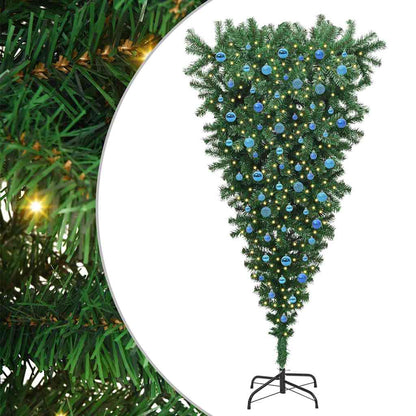 vidaXL Umgedrehter Kunst Weihnachtsbaum mit Kugelset Grün 240 cm PVC