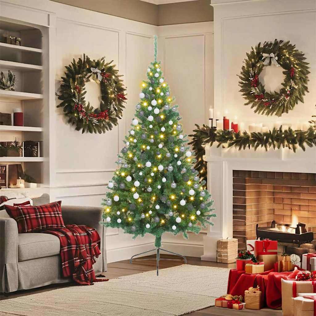 vidaXL Künstlicher vorbeleuchteter Weihnachtsbaum Grün 180 cm PVC