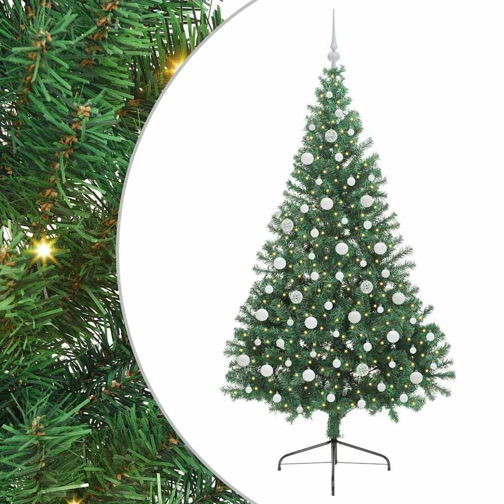 vidaXL Künstlicher vorbeleuchteter Weihnachtsbaum Grün 210 cm PVC