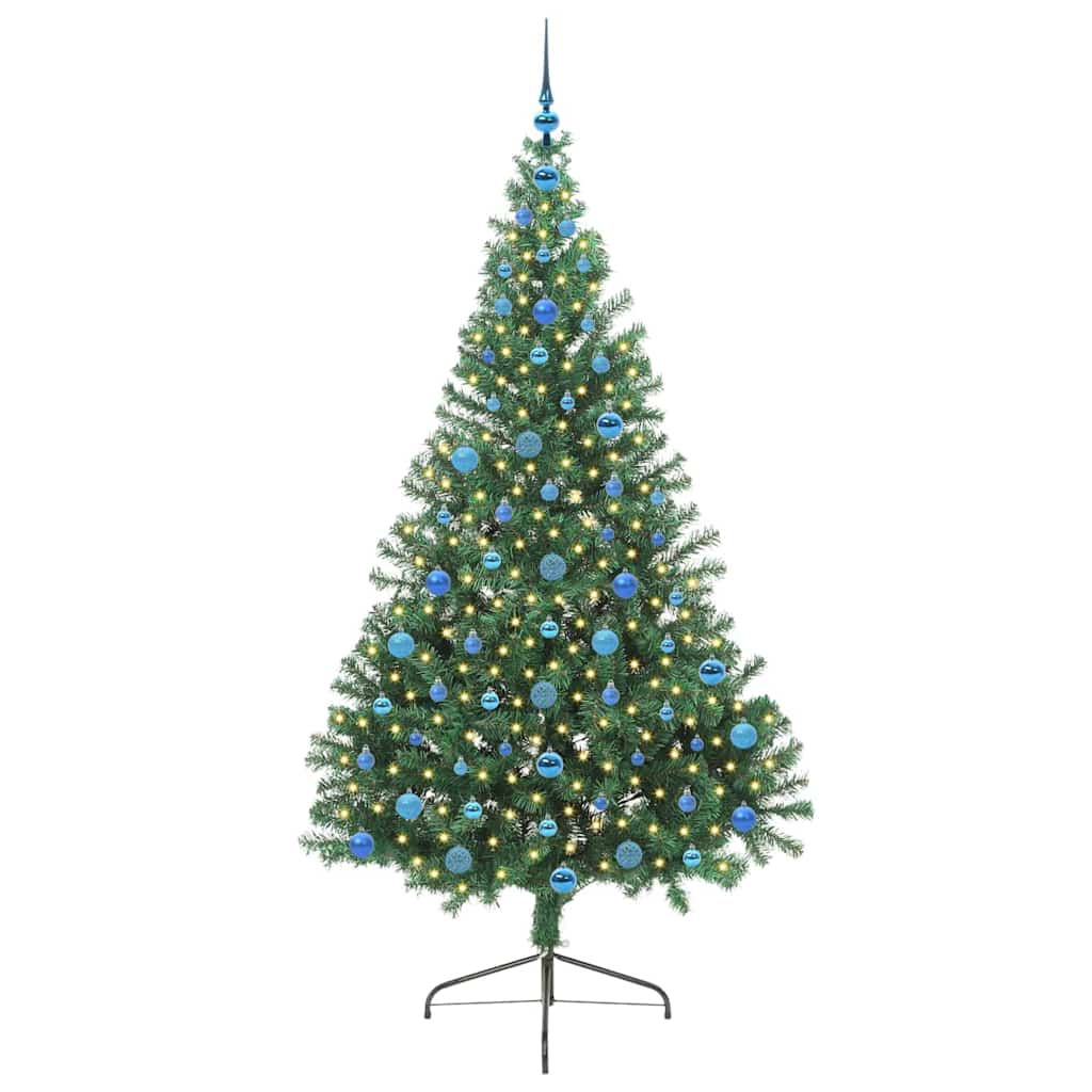 vidaXL Künstlicher vorbeleuchteter Weihnachtsbaum Grün 210 cm PVC