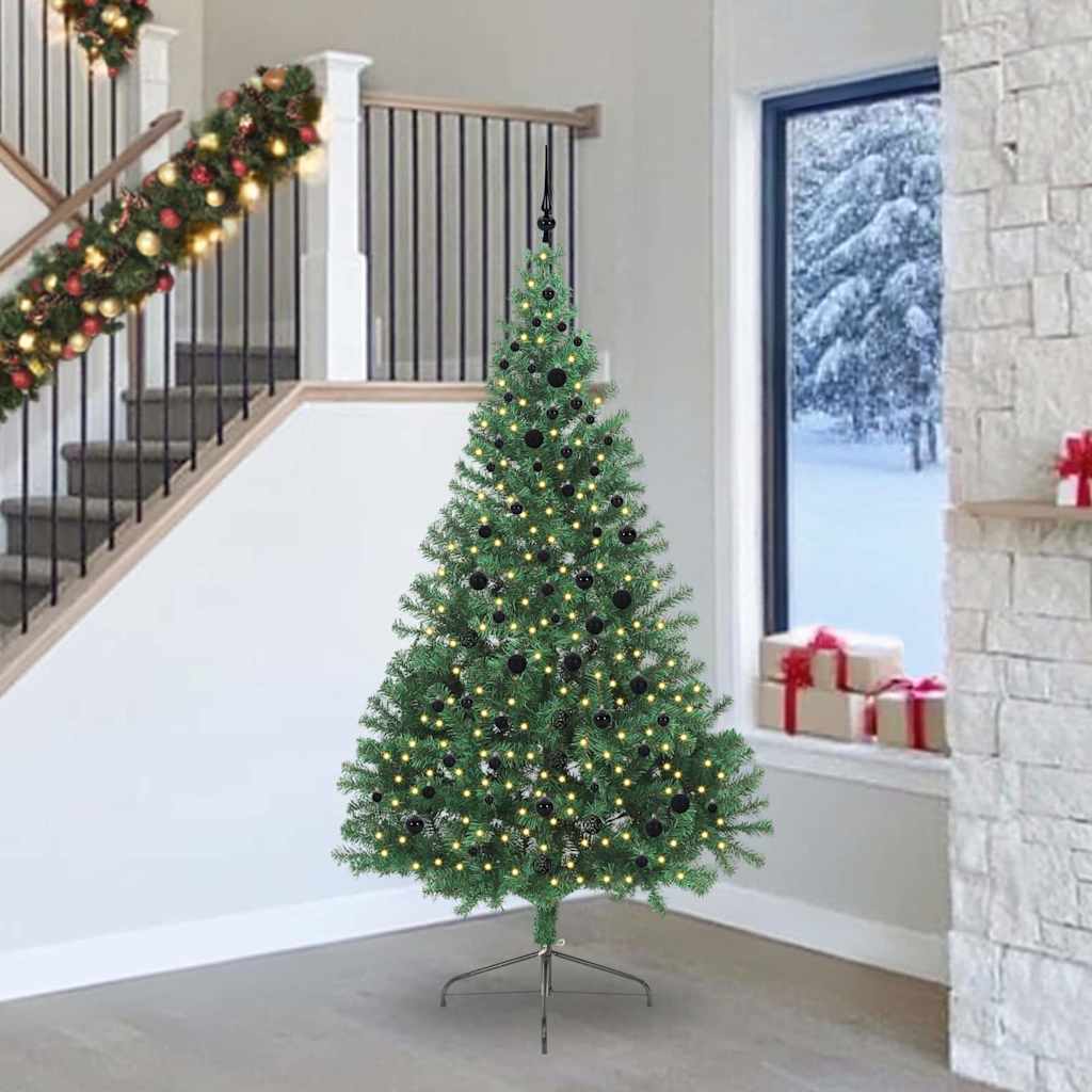 vidaXL Künstlicher vorbeleuchteter Weihnachtsbaum Grün 240 cm PVC