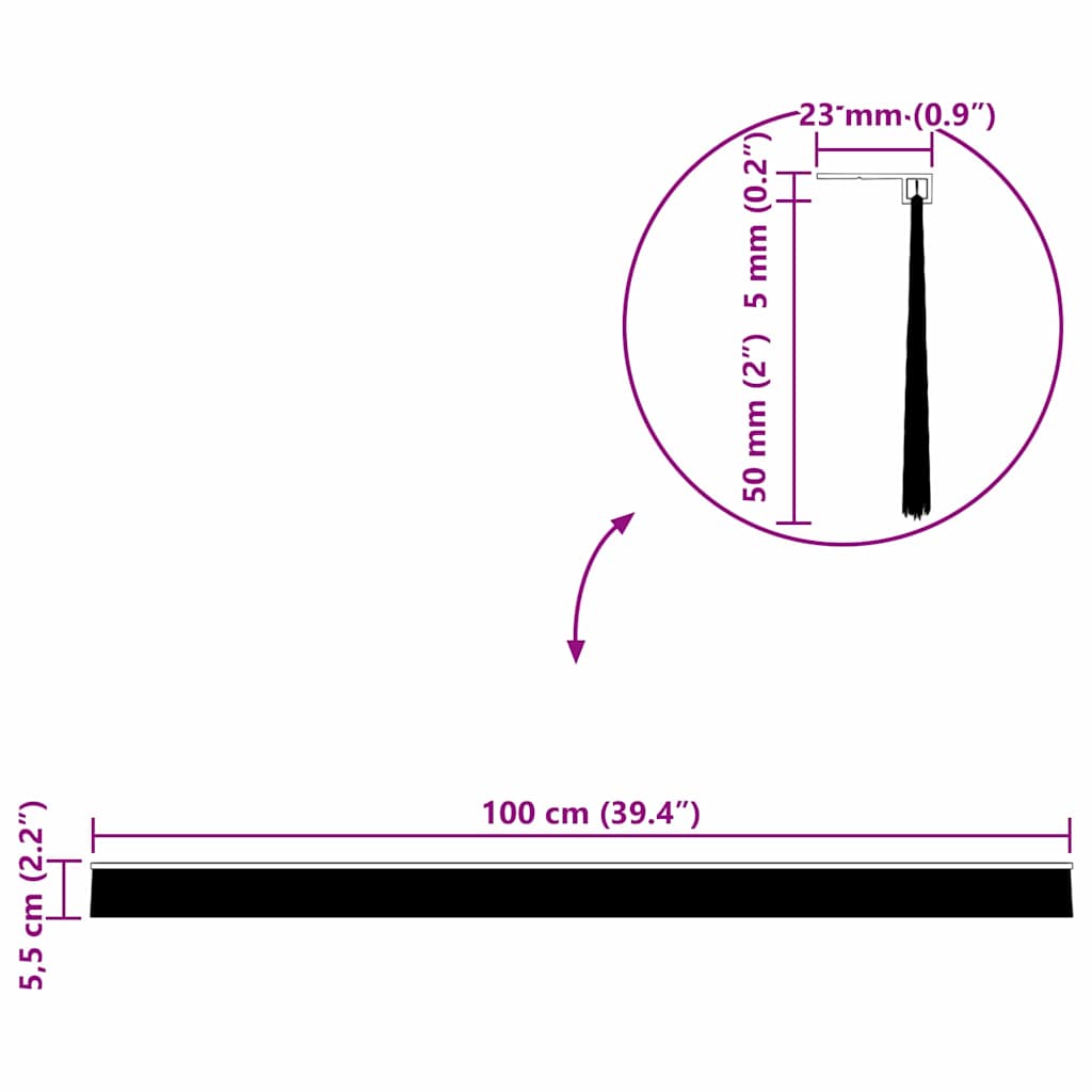 Selbstklebende Türbürstendichtungen 2 pcs Schwarz 100 cm