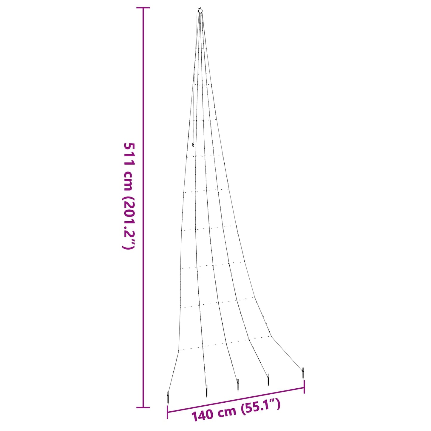 vidaXL LED Weihnachtsbaum mit Erdspießen Mehrfarbig 511 cm Metall