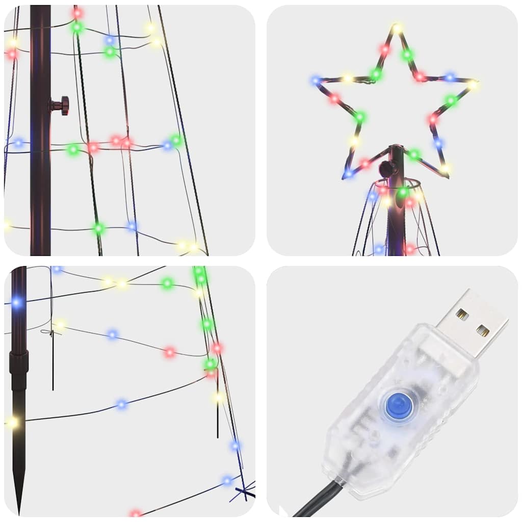 vidaXL LED Weihnachtsbaum mit Erdspießen Mehrfarbig 250 cm Eisen