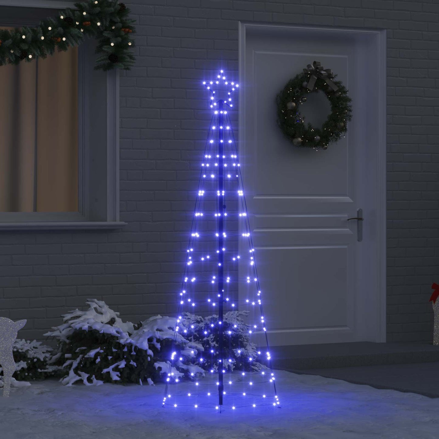 vidaXL LED Weihnachtsbaum mit Erdspießen Blau 250 cm Eisen