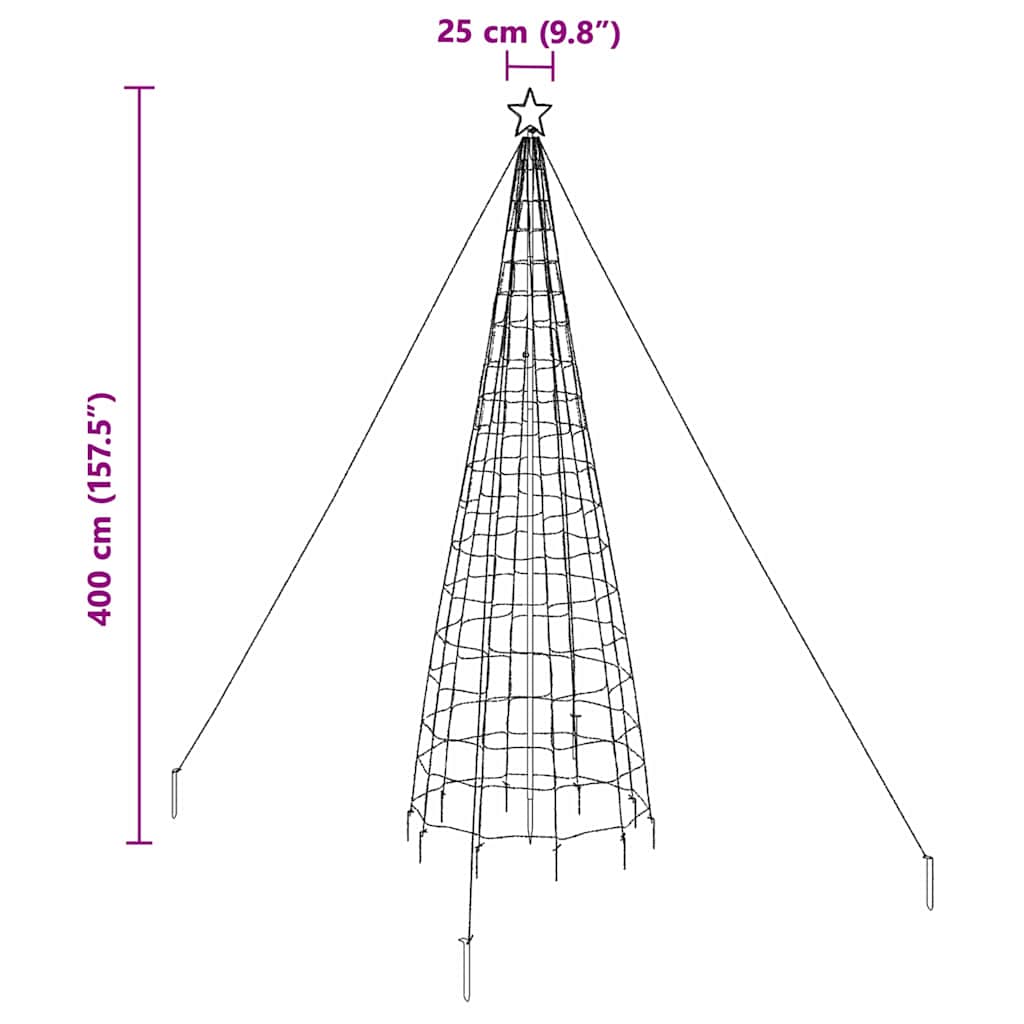 vidaXL LED Weihnachtsbaum mit Erdspießen Blau 400 cm Eisen