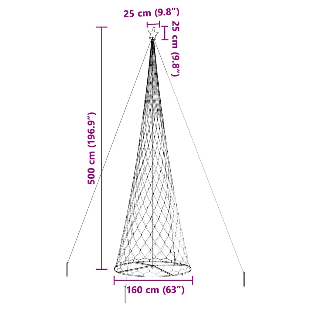 vidaXL LED-Weihnachtsbaum mit 555 LEDs Kaltweiß 500 cm Metall