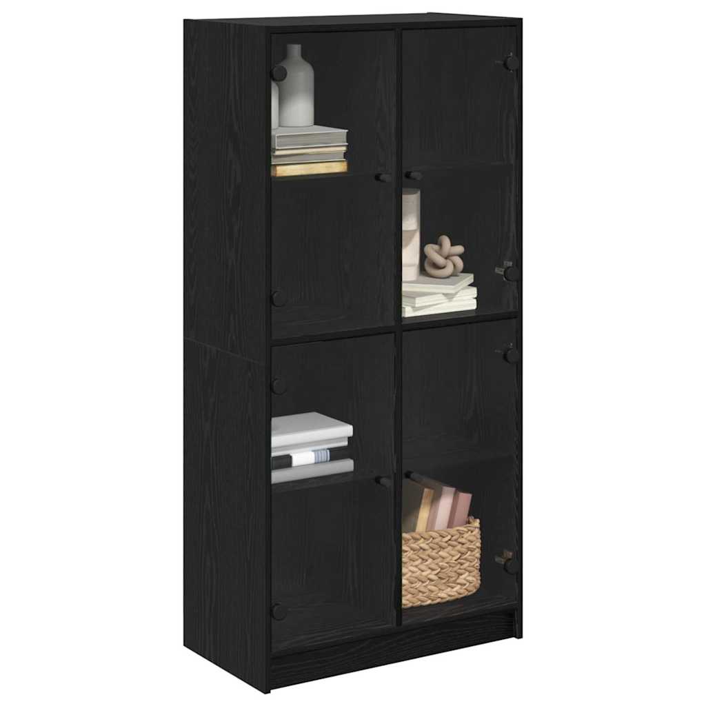 Highboard Schwarz Eichen-Optik 68 x 37 x 142 cm Holzwerkstoff