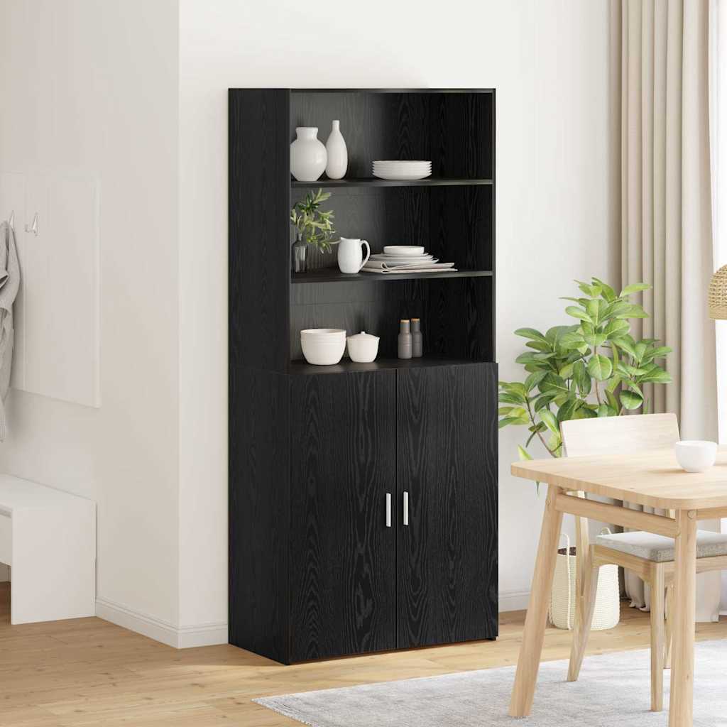vidaXL Highboard noir aspect chêne 80 x 42,5 x 185 cm bois d'ingénierie