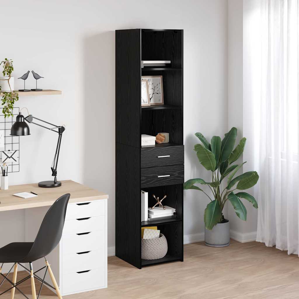 vidaXL Buffet haut noir aspect chêne 40 x 42,5 x 185 cm bois d'ingénierie