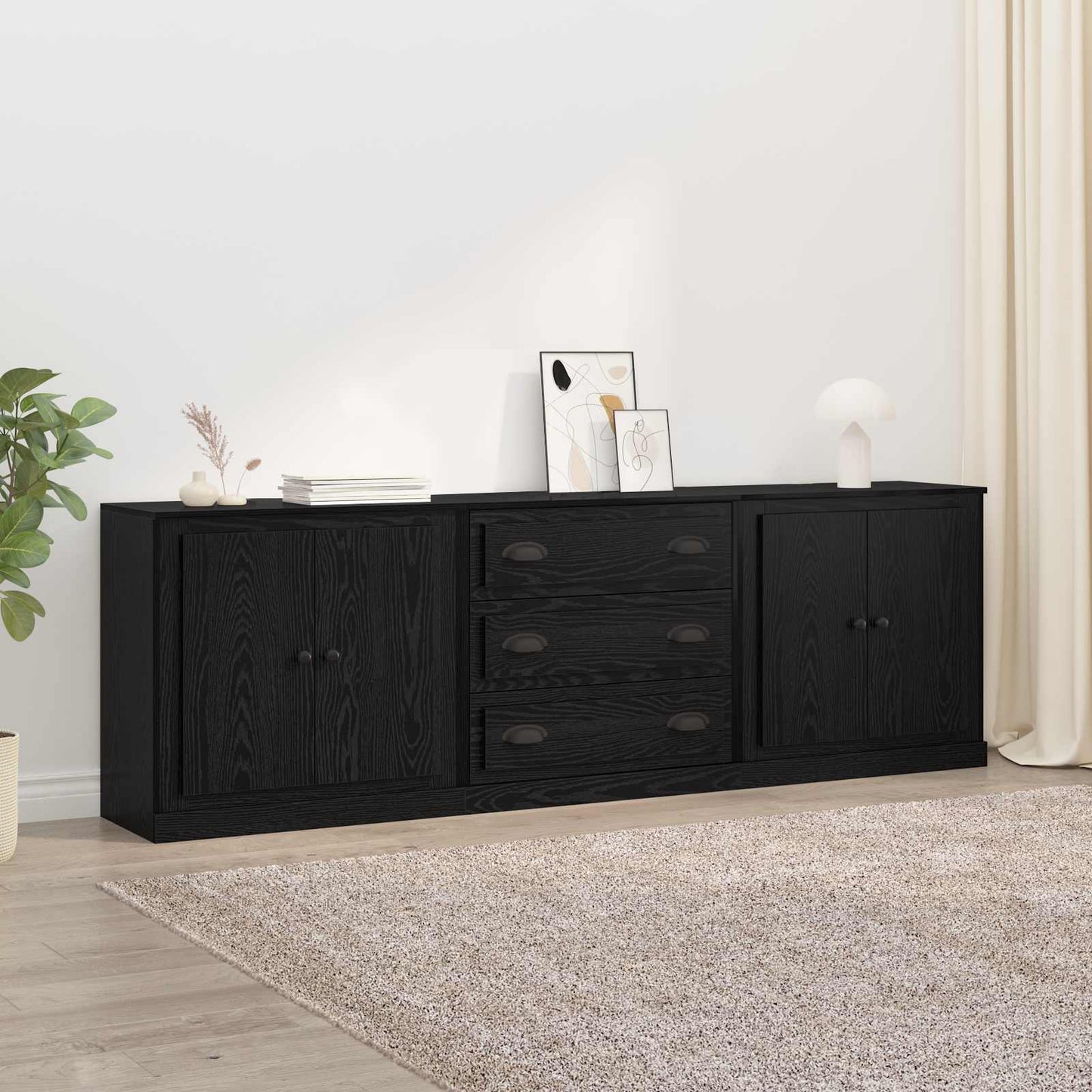 Sideboards 3 pcs Schwarz Eichen-Optik 70 x 35,5 x 67,5 cm