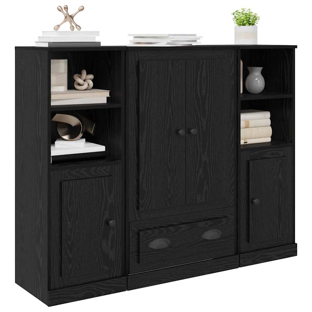 vidaXL Highboard 3 pcs Schwarz Eichen-Optik Holzwerkstoff