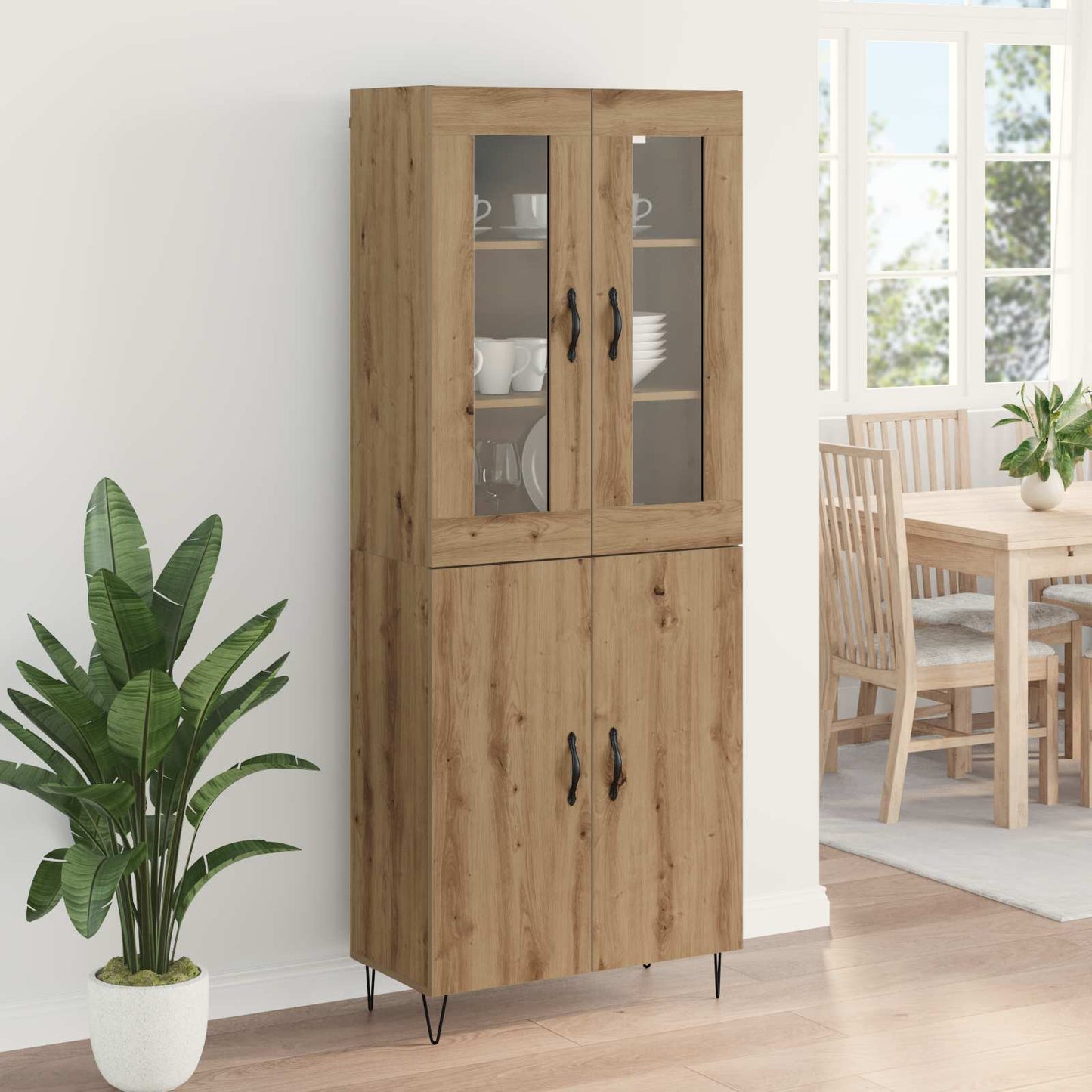 vidaXL Buffet haut chêne artisan 69,5 x 34 x 180 cm bois d'ingénierie