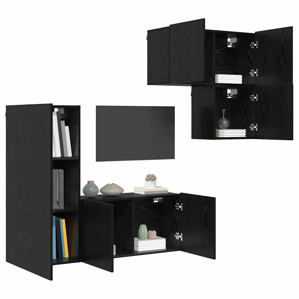 vidaXL TV-Schränk 4 pcs Schwarz Eichen-Optik Holzwerkstoff