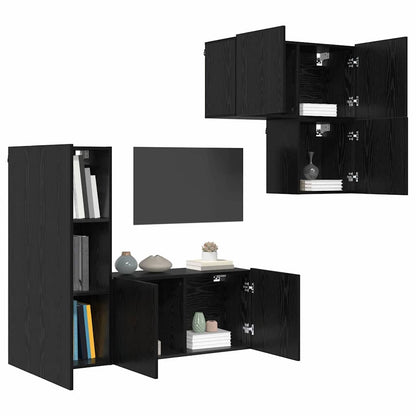 vidaXL TV-Schränk 4 pcs Schwarz Eichen-Optik Holzwerkstoff